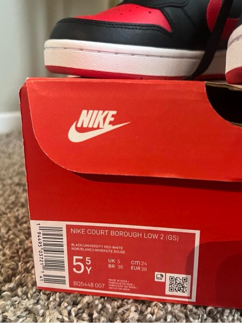Nike Court Borough Low 2 (GS) – Black/University Red/White - Picture 3 of 3